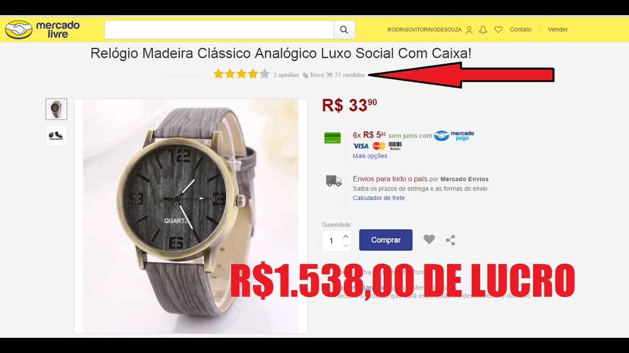 Relógio de madeira para revenda | R$1.538,00 revendendo relógio de R$8,00 no Mercado Livre
