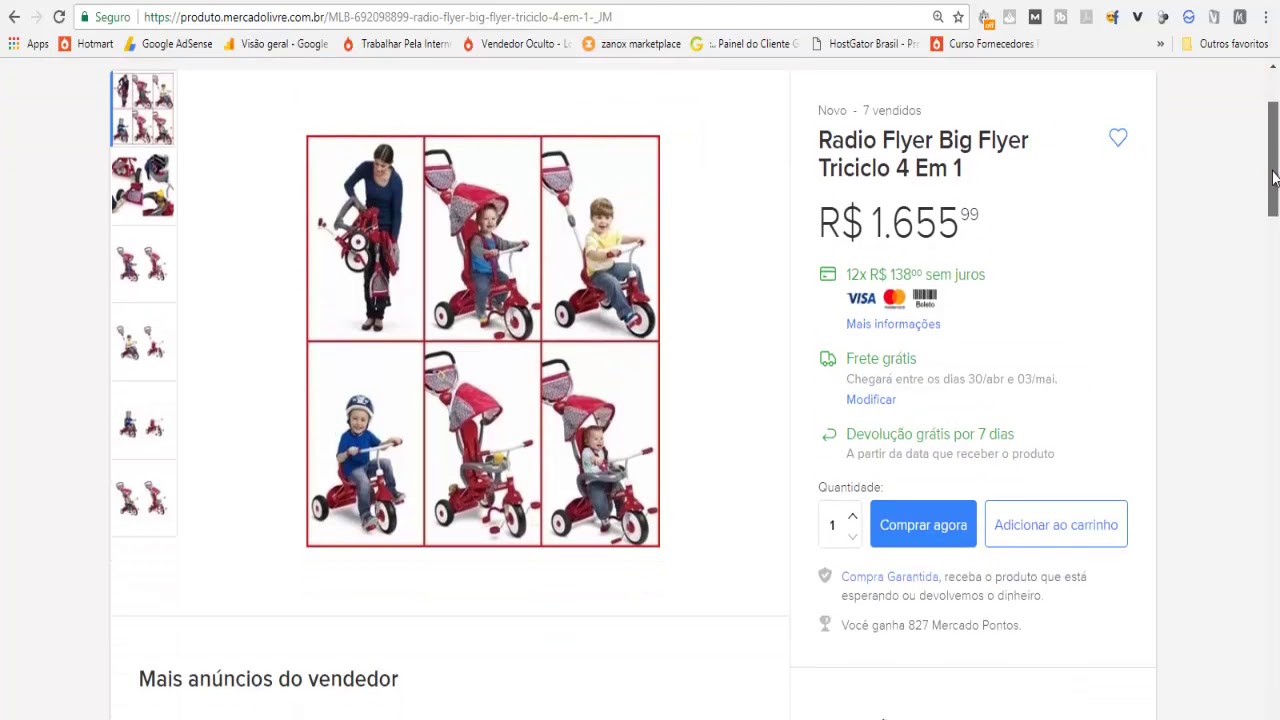 Vender no Mercado Livre ainda compensa? Radio Flyer All R$1.655,00