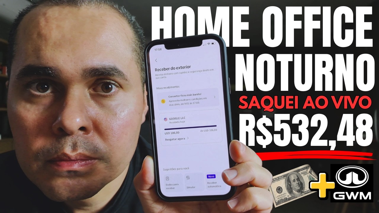 Home Office Noturno: Saquei ao vivo R$532,48 e mostrei como começar sem chefe fazendo seu horário