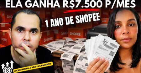 (lucro real)1 ano de Shopee ela ganhou R$7.500.00 por mês + R$12 mil com Youtube trabalhando em casa